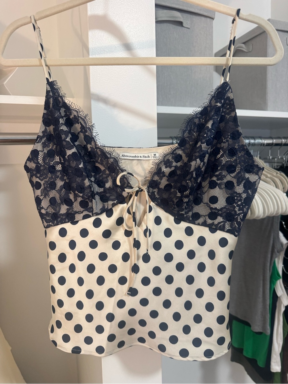 Abercrombie & Fitch Cream Cami with Navy Lace Trim
